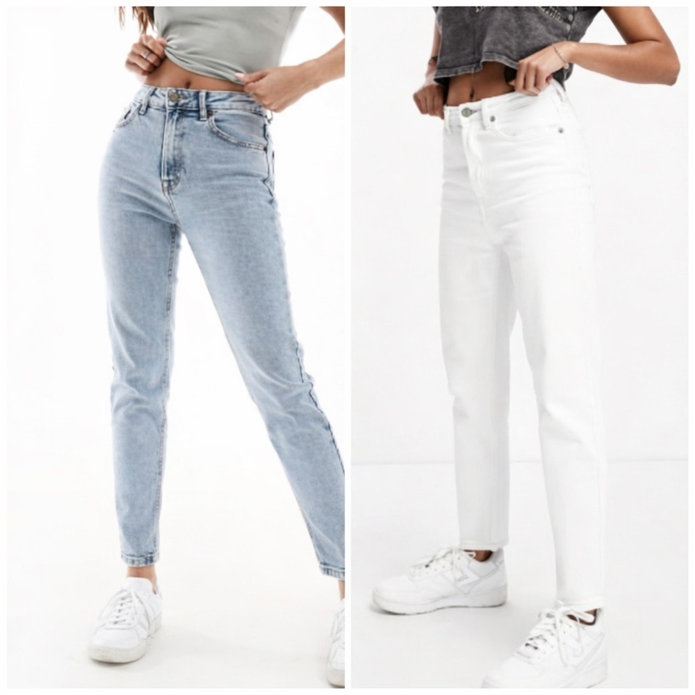 BUNDLE Stradivarius Petite slim mom jean with stretch washed blue white Size 6